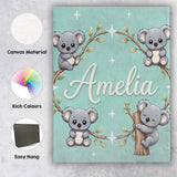 Personalised Name Cute Cartoon Koala Bears Custom  Unique Gift Idea Elegant Feature Canvas Wall Art Print Decor Picture Ready to Hang