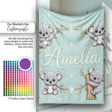 Cute Cartoon Koala Bears with White Stars on Mint Green Background  Personalised Custom Name Super Soft Fleece Blanket Bed Sofa Throw