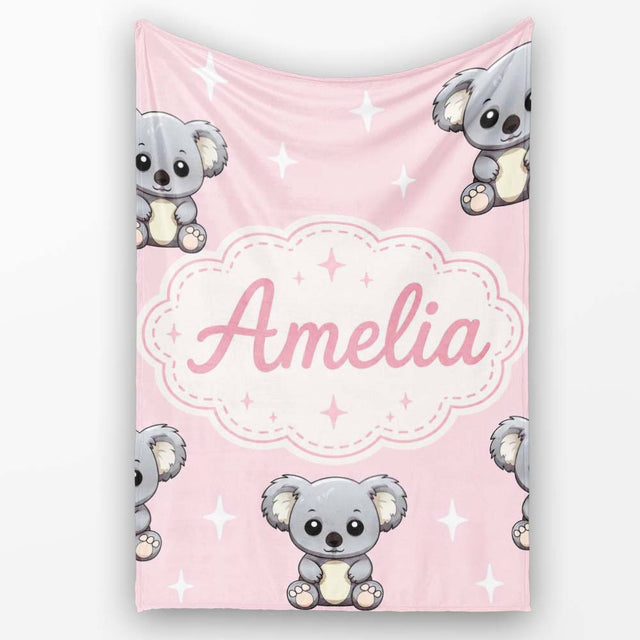 Cute Cartoon Koala Bears with White Stars on Soft Pink Background  Personalised Custom Name Super Soft Fleece Blanket Bed Sofa Throw