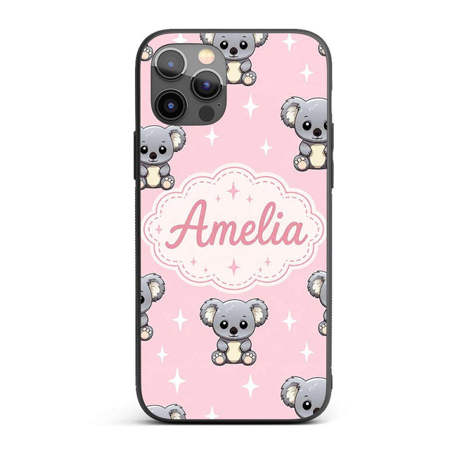 Cute Cartoon Koala Bears with White Stars on Soft Custom Name Protective Phone Case Mobile Cover Durable Everyday Smartphone Shock Resistant