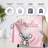 Cute Cartoon Koala Bears with White Stars on Soft Pink Background  Personalised Custom Name Super Soft Fleece Blanket Bed Sofa Throw