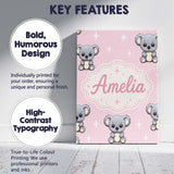 Personalised Name Cute Cartoon Koala Bears Custom  Unique Gift Idea Elegant Feature Canvas Wall Art Print Decor Picture Ready to Hang