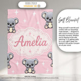 Cute Cartoon Koala Bears with White Stars on Soft Pink Background  Personalised Custom Name Super Soft Fleece Blanket Bed Sofa Throw