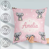 Custom Name Koala Bears with White Stars on Soft Pink Background Square Filled Cushion Throw Pillow Sofa Bed Home Decor Zip Washable UK Made