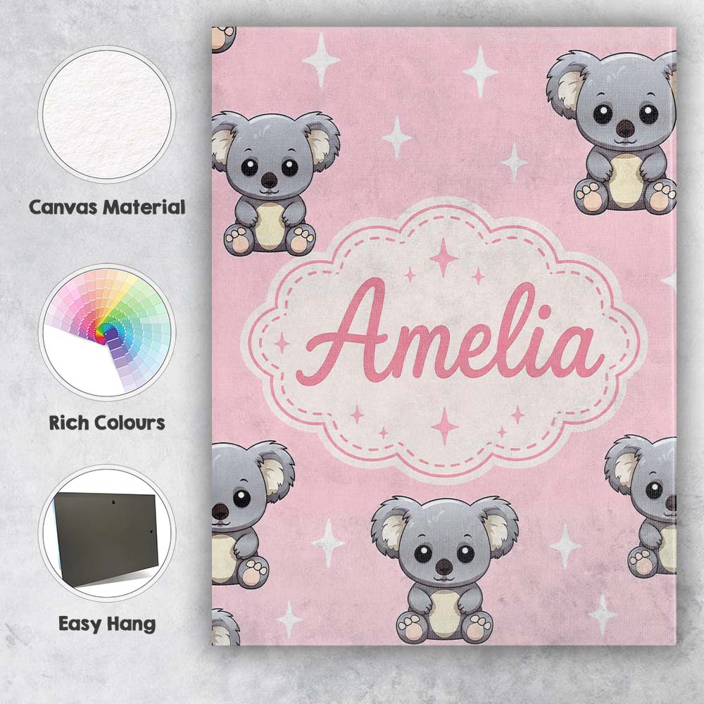 Personalised Name Cute Cartoon Koala Bears Custom  Unique Gift Idea Elegant Feature Canvas Wall Art Print Decor Picture Ready to Hang