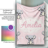 Cute Cartoon Koala Bears with White Stars on Soft Pink Background  Personalised Custom Name Super Soft Fleece Blanket Bed Sofa Throw