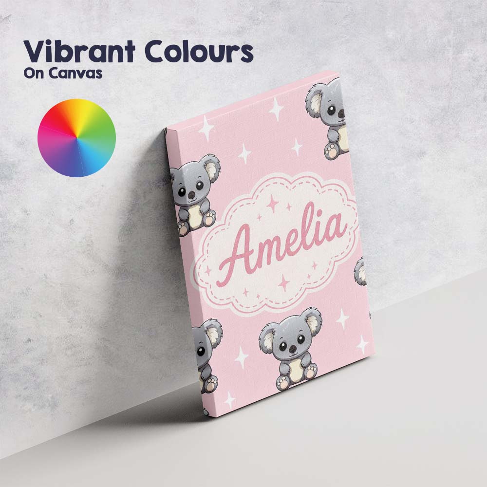 Personalised Name Cute Cartoon Koala Bears Custom  Unique Gift Idea Elegant Feature Canvas Wall Art Print Decor Picture Ready to Hang
