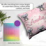 Custom Name Koala Bears with White Stars on Soft Pink Background Square Filled Cushion Throw Pillow Sofa Bed Home Decor Zip Washable UK Made