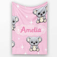 Cute Cartoon Koala Bears with White Stars on Rose Pink Background  Personalised Custom Name Super Soft Fleece Blanket Bed Sofa Throw