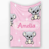 Cute Cartoon Koala Bears with White Stars on Rose Pink Background  Personalised Custom Name Super Soft Fleece Blanket Bed Sofa Throw