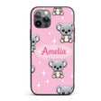 Cute Cartoon Koala Bears with White Stars on Rose Custom Name Protective Phone Case Mobile Cover Durable Everyday Smartphone Shock Resistant