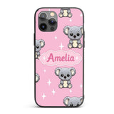 Cute Cartoon Koala Bears with White Stars on Rose Custom Name Protective Phone Case Mobile Cover Durable Everyday Smartphone Shock Resistant