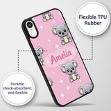 Cute Cartoon Koala Bears with White Stars on Rose Custom Name Protective Phone Case Mobile Cover Durable Everyday Smartphone Shock Resistant