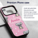 Cute Cartoon Koala Bears with White Stars on Rose Custom Name Protective Phone Case Mobile Cover Durable Everyday Smartphone Shock Resistant