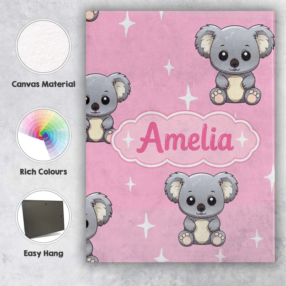Personalised Name Cute Cartoon Koala Bears Custom  Unique Gift Idea Elegant Feature Canvas Wall Art Print Decor Picture Ready to Hang