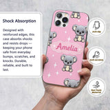 Cute Cartoon Koala Bears with White Stars on Rose Custom Name Protective Phone Case Mobile Cover Durable Everyday Smartphone Shock Resistant