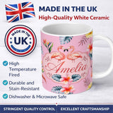 Personalized Custom Name Elegant Pink Flamingos Tropical Flowers on Blush Pink Background 11oz Ceramic Coffee Tea Mug White Large Handle
