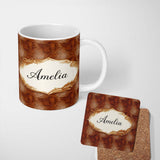 Personalized Custom Name Brown Crocodile Leather Texture Pattern Charming Kitchen Decor 11oz Ceramic Coffee Tea Mug White Large Handle