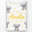 Cute Cartoon Koala Bears with Yellow Stars on Light Grey Background  Personalised Custom Name Super Soft Fleece Blanket Bed Sofa Throw