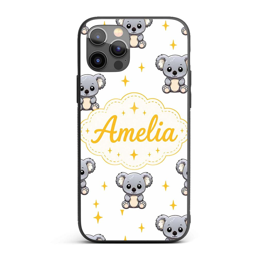 Cute Cartoon Koala Bears with Yellow Stars on Custom Name Protective Phone Case Mobile Cover Durable Everyday Smartphone Shock Resistant