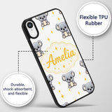 Cute Cartoon Koala Bears with Yellow Stars on Custom Name Protective Phone Case Mobile Cover Durable Everyday Smartphone Shock Resistant