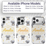 Cute Cartoon Koala Bears with Yellow Stars on Custom Name Protective Phone Case Mobile Cover Durable Everyday Smartphone Shock Resistant
