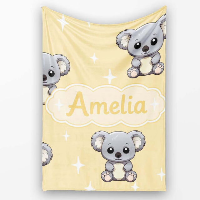 Cute Baby Koala Bears on Soft Beige Background Seamless Pattern  Personalised Custom Name Super Soft Fleece Blanket Bed Sofa Throw