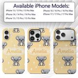 Cute Baby Koala Bears on Soft Beige Background Custom Name Protective Phone Case Mobile Cover Durable Everyday Smartphone Shock Resistant