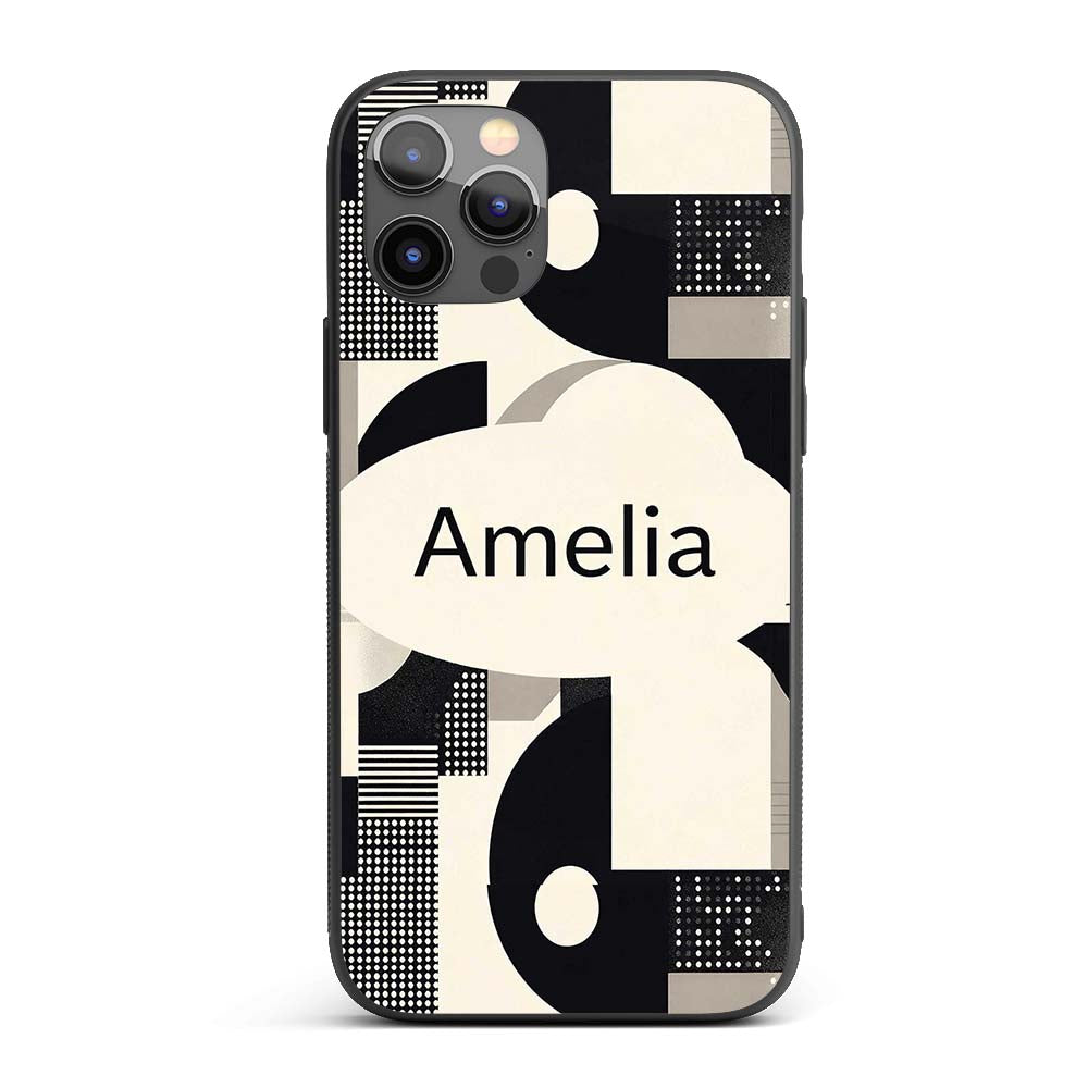 Modern Geometric Circles Black Cream Mid Century Custom Name Protective Phone Case Mobile Cover Durable Everyday Smartphone Shock Resistant
