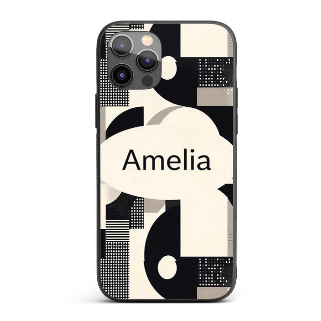 Modern Geometric Circles Black Cream Mid Century Custom Name Protective Phone Case Mobile Cover Durable Everyday Smartphone Shock Resistant