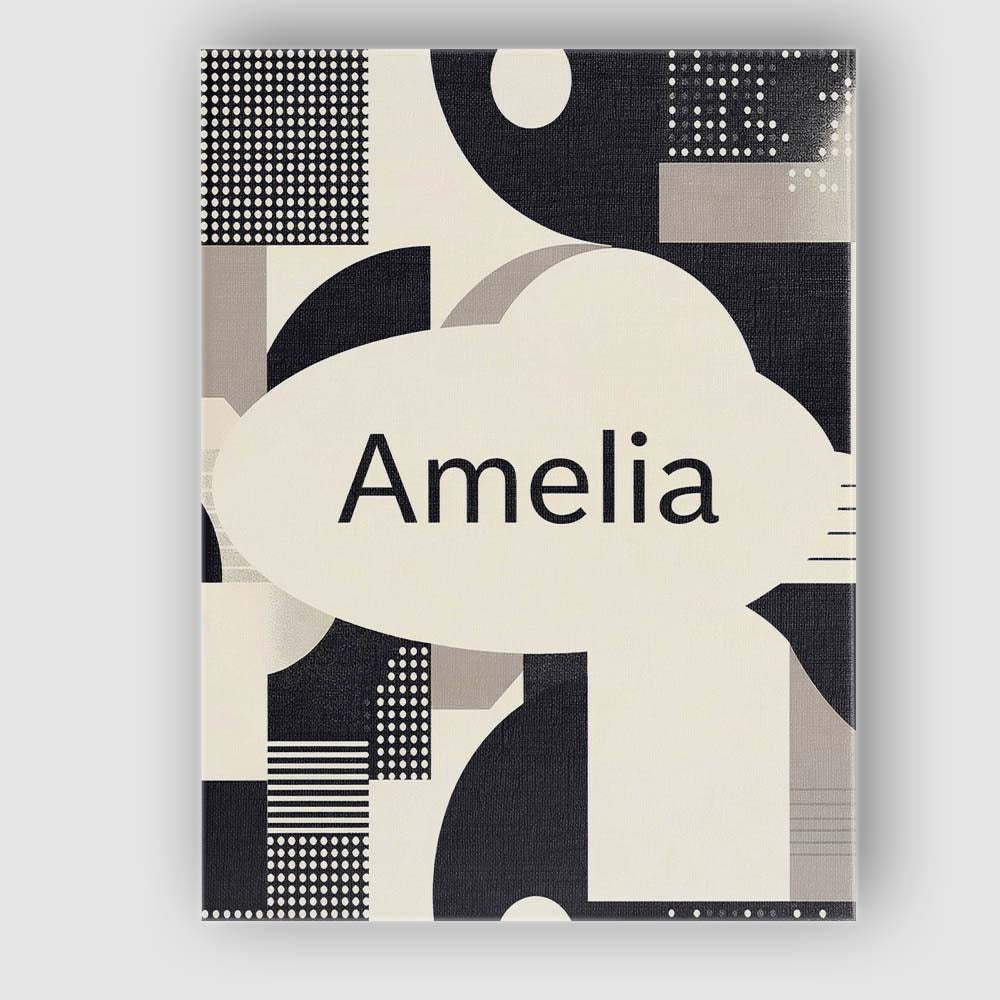 Personalised Name Modern Geometric Circles Black Cream Mid Century Custom  Unique Canvas Wall Art Print Decor Picture Ready to Hang