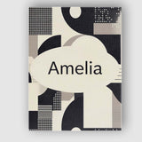Personalised Name Modern Geometric Circles Black Cream Mid Century Custom  Unique Canvas Wall Art Print Decor Picture Ready to Hang