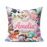 Custom Name Cute Underwater Ocean Animals Mermaid Dolphin Turtle Square Filled Cushion Throw Pillow Sofa Bed Home Decor Zip Washable UK Made
