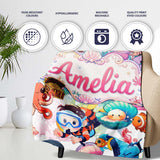 Cute Underwater Ocean Animals Mermaid Dolphin Turtle Seamless Lovely  Personalised Custom Name Super Soft Fleece Blanket Bed Sofa Throw