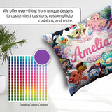 Custom Name Cute Underwater Ocean Animals Mermaid Dolphin Turtle Square Filled Cushion Throw Pillow Sofa Bed Home Decor Zip Washable UK Made