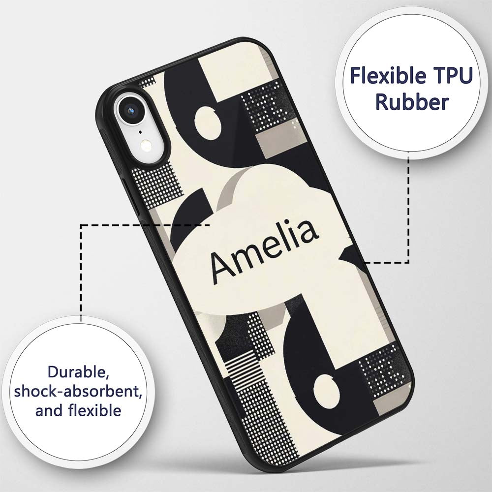 Modern Geometric Circles Black Cream Mid Century Custom Name Protective Phone Case Mobile Cover Durable Everyday Smartphone Shock Resistant