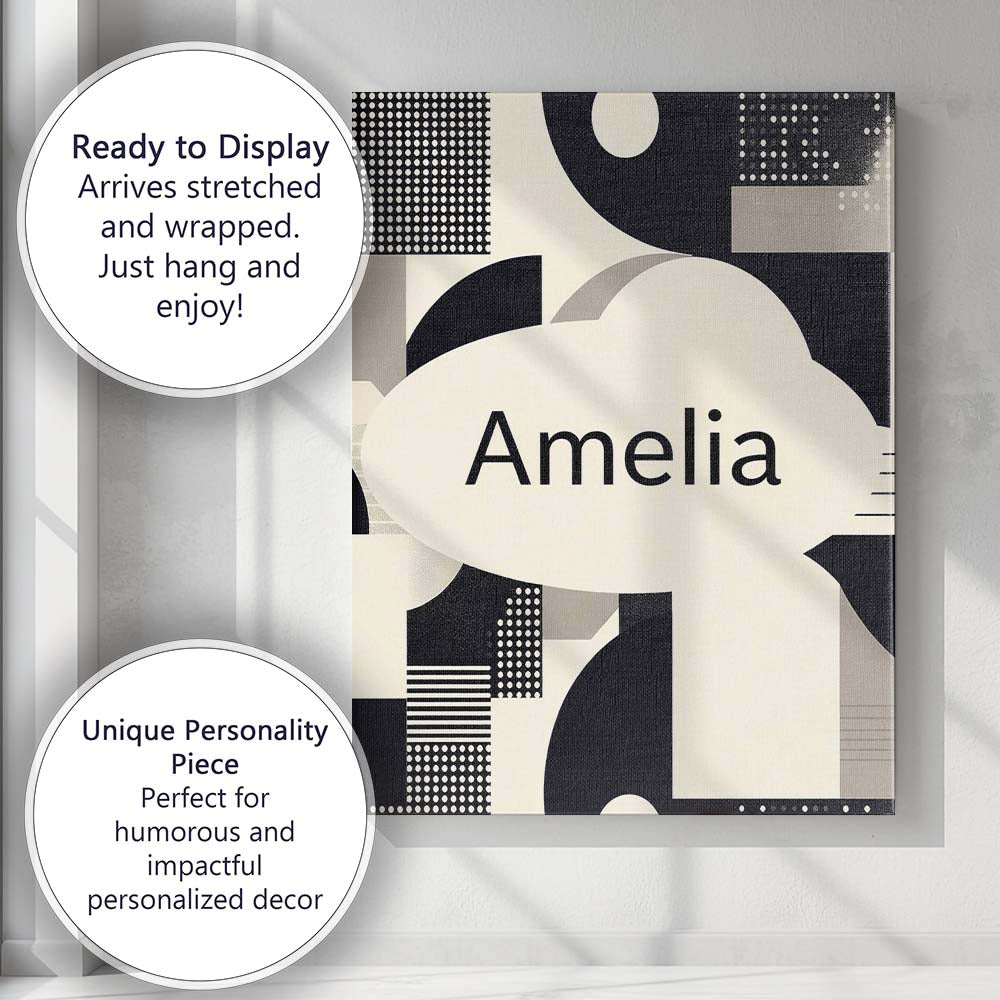 Personalised Name Modern Geometric Circles Black Cream Mid Century Custom  Unique Canvas Wall Art Print Decor Picture Ready to Hang
