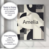 Personalised Name Modern Geometric Circles Black Cream Mid Century Custom  Unique Canvas Wall Art Print Decor Picture Ready to Hang