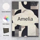 Personalised Name Modern Geometric Circles Black Cream Mid Century Custom  Unique Canvas Wall Art Print Decor Picture Ready to Hang