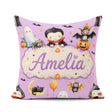Custom Name Cute Halloween Dracula Ghost Bats on Purple Seamless Square Filled Cushion Throw Pillow Sofa Bed Home Decor Zip Washable UK Made