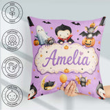 Custom Name Cute Halloween Dracula Ghost Bats on Purple Seamless Square Filled Cushion Throw Pillow Sofa Bed Home Decor Zip Washable UK Made