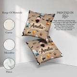 Custom Name Cute Dracula Ghost Bats on Brown Background Seamless Square Filled Cushion Throw Pillow Sofa Bed Home Decor Zip Washable UK Made