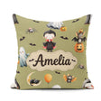 Custom Name Halloween Dracula Ghost Bats on Olive Green Seamless Square Filled Cushion Throw Pillow Sofa Bed Home Decor Zip Washable UK Made