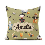 Custom Name Halloween Dracula Ghost Bats on Olive Green Seamless Square Filled Cushion Throw Pillow Sofa Bed Home Decor Zip Washable UK Made