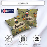 Custom Name Halloween Dracula Ghost Bats on Olive Green Seamless Square Filled Cushion Throw Pillow Sofa Bed Home Decor Zip Washable UK Made