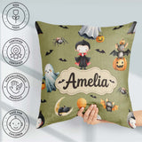 Custom Name Halloween Dracula Ghost Bats on Olive Green Seamless Square Filled Cushion Throw Pillow Sofa Bed Home Decor Zip Washable UK Made