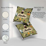 Custom Name Halloween Dracula Ghost Bats on Olive Green Seamless Square Filled Cushion Throw Pillow Sofa Bed Home Decor Zip Washable UK Made