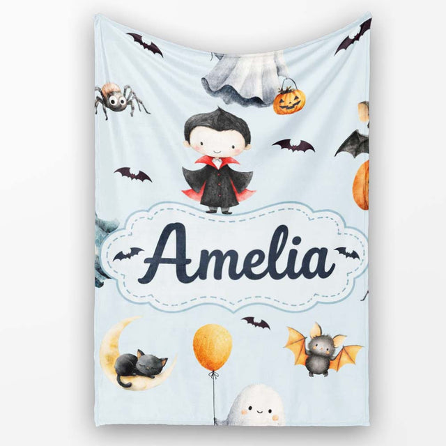 Cute Halloween Dracula Ghost Bats on Soft Blue Background Seamless  Personalised Custom Name Super Soft Fleece Blanket Bed Sofa Throw