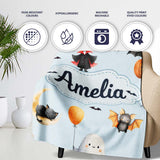 Cute Halloween Dracula Ghost Bats on Soft Blue Background Seamless  Personalised Custom Name Super Soft Fleece Blanket Bed Sofa Throw