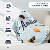Cute Halloween Dracula Ghost Bats on Soft Blue Background Seamless  Personalised Custom Name Super Soft Fleece Blanket Bed Sofa Throw